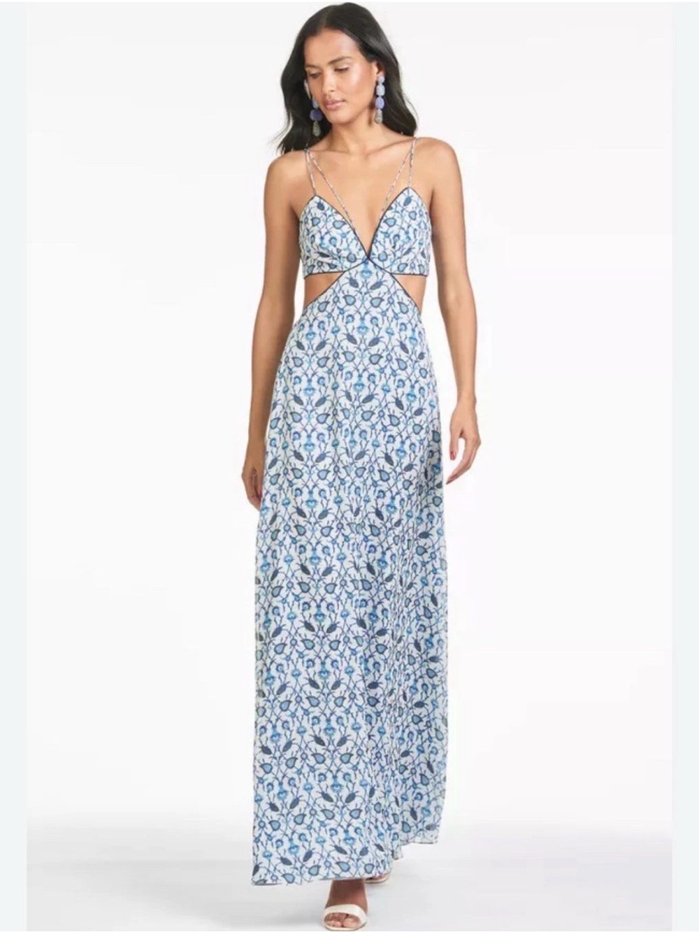 Sachin + Babi Blue and White Floral Cutout Maxi Dress Size 4 New